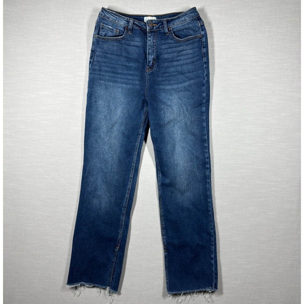 Cello Jeans Womens 11 Blue Medium Wash Straight Leg Fringe Slit Ankle Casual